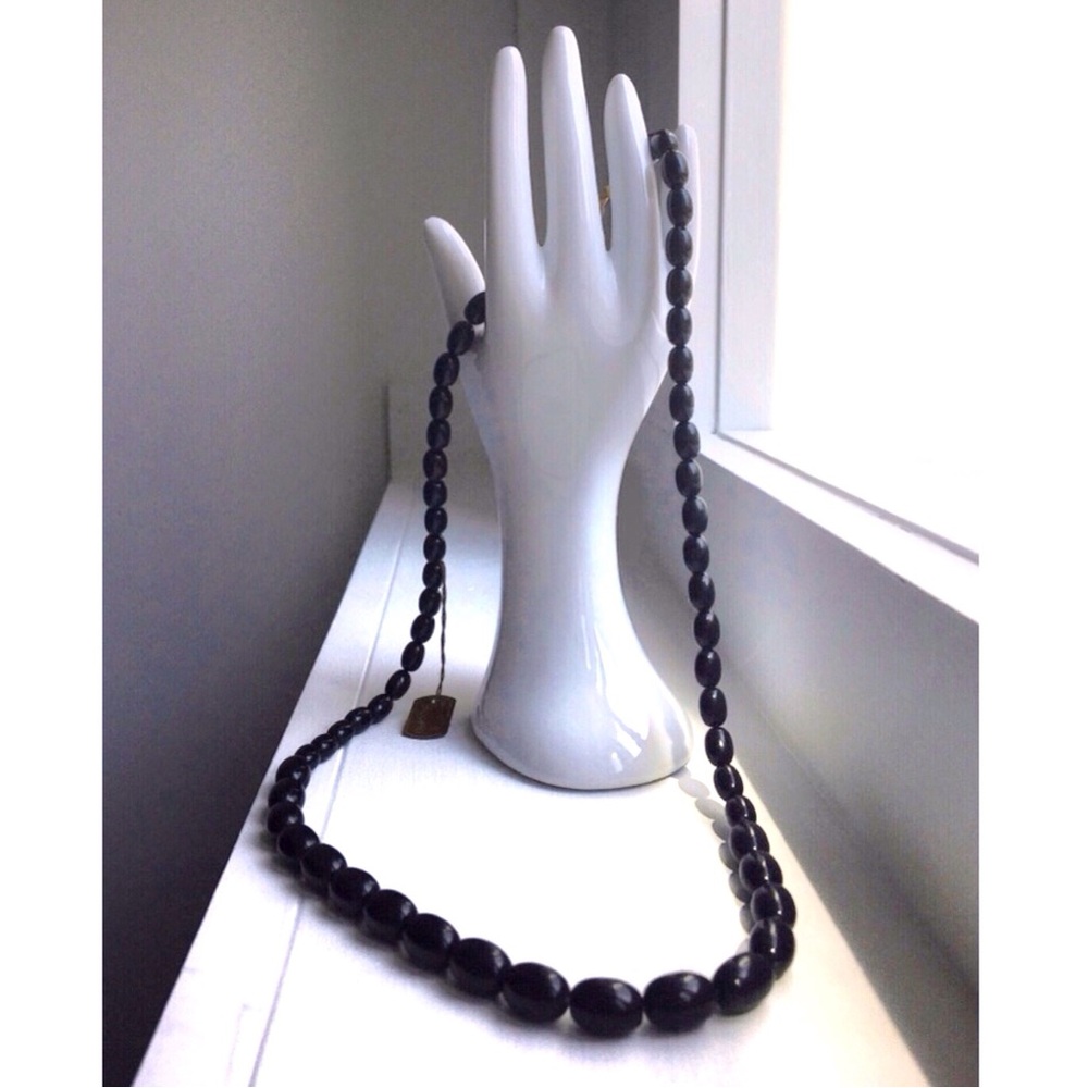 Vintage Coro Black Graduated Bead Necklace With Coro Price Tag